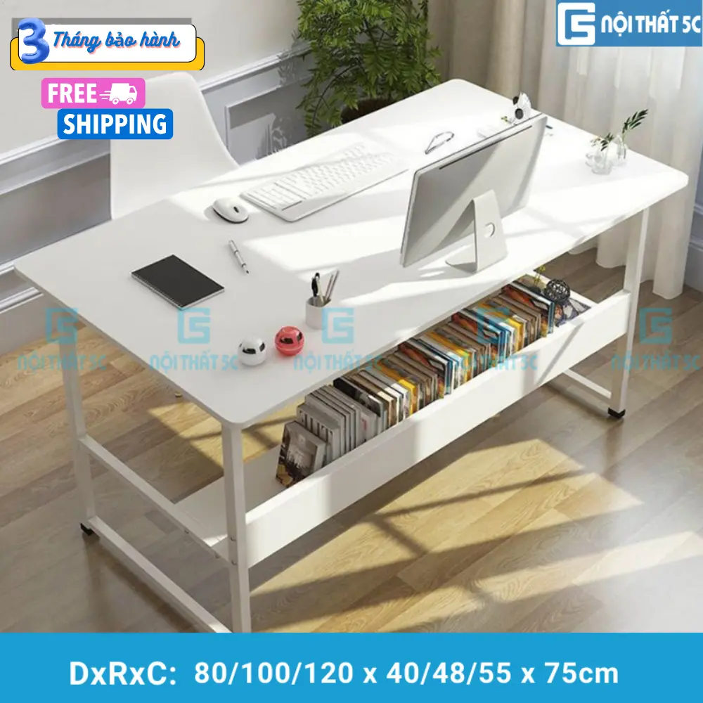 [Nội Thất 5C] Bàn làm việc, bàn học, thiết kế chân uốn cong BH-046 - Chân sắt 2x4cm chắc chắn, mặt bàn bo góc an toàn