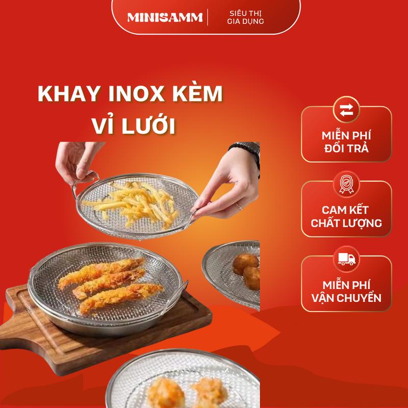  ￼Khay inox inox 304 kèm vỉ lưới cao cấp size 20cm 