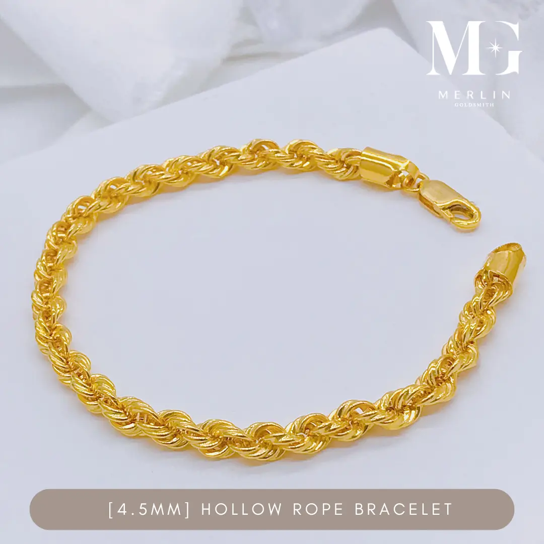 Merlin Goldsmith 916 22k Gold (4.5mm) Hollow Rope Bracelet