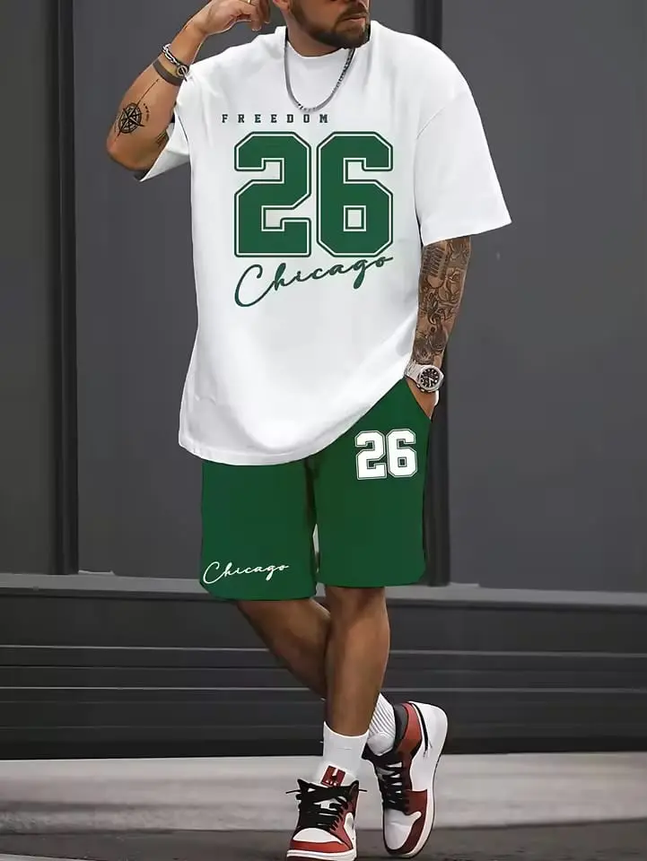 Setelan Baju Atasan Pria Kaos Oblong Dan Celana Pendek Motif FREEDOM 26 CHICAGO Sablon Pria Wanita Unisex S M L XL XXL XXXL XXXXL XXXXXL Big Size Jumbo Oversized