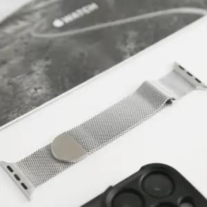 Tali Strap Stainless Steel LINK Bracelet Tali jam tangan S10 S9 S8 untuk tali jam tangan baja tahan karat 7/6/5/4/3/SE Tali anyaman logam magnetik Metal