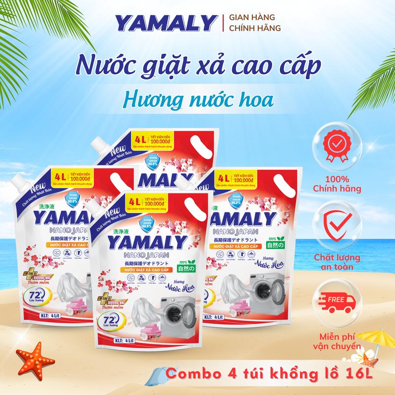 Combo 4 Túi Khổng Lồ 16L Nước Giặt Xả Cao Cấp YAMALY Hương Nước Hoa /  Lưu Hương 72h / Dịu Nhẹ /An Toàn Cho Da / Làm Sạch Sâu / Bền Áo Quần