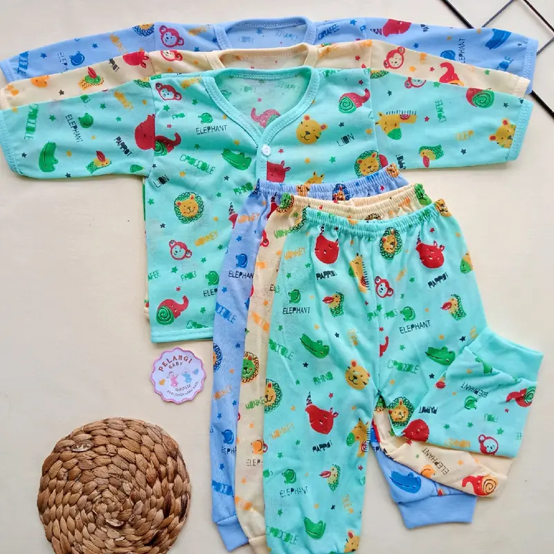 Terbaru 3 Pcs Celana Panjang Dan 3 Pcs Baju Panjang Bayi Baru Lahir/Set Pakaian Bayi Seri Warna Motif Lucu Unisex 1