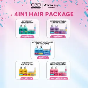 [TOP SELLING] [4IN1] CBD Keratin Pro/Color Shield/Collagen Repair/Bio+ Peptide/Cica+ Vit Shampoo + Conditioner + Hairmask 250gr + CBD Figo Hair Spray 8ml - Haircare Creambath Perawatan Rambut Kering Kusam Rontok Membersihkan Melembutkan Vitamin Wangi