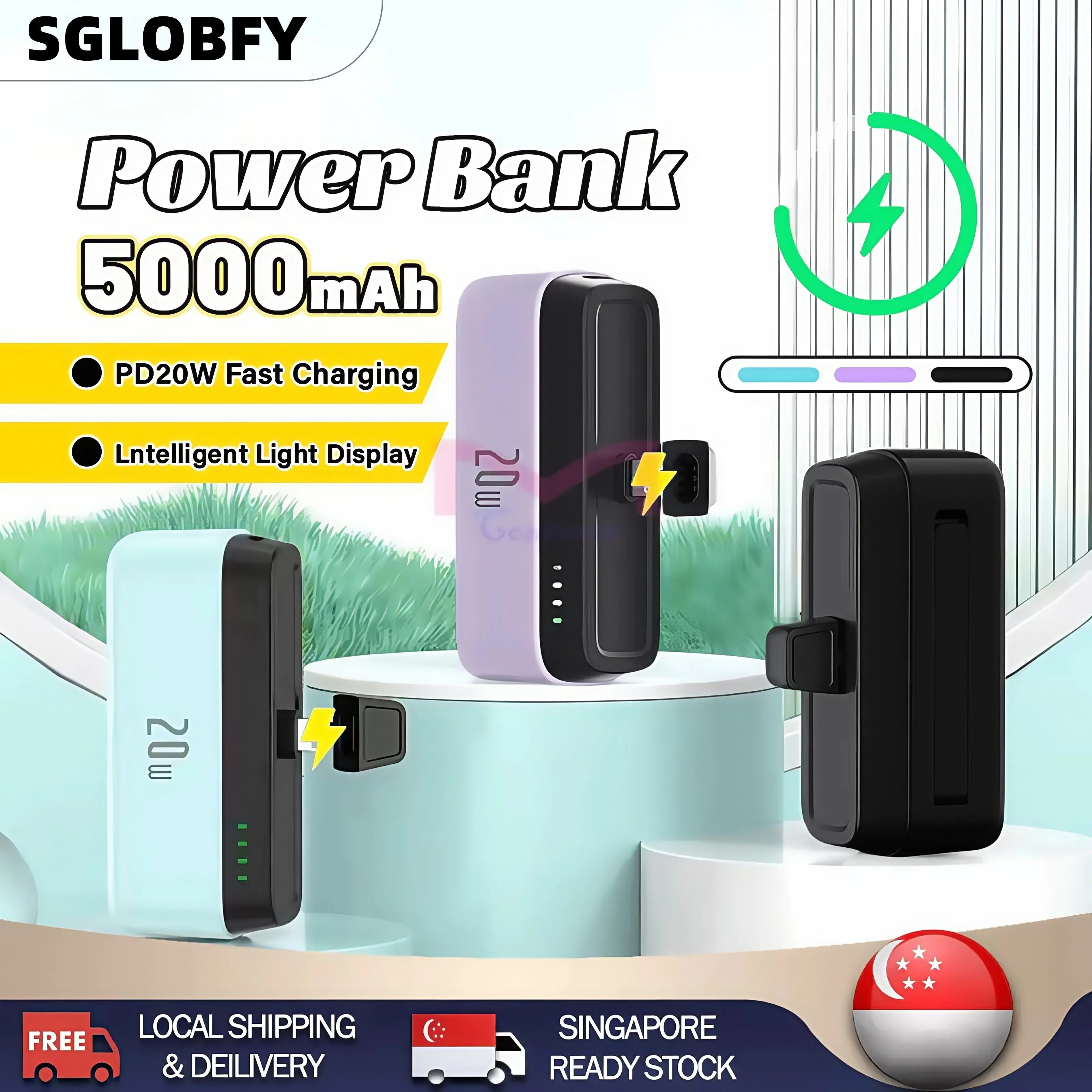 SGLOBFY Mini PowerBank Fast Charging 5000mAh Charger Small Lightweight Portable Power Bank