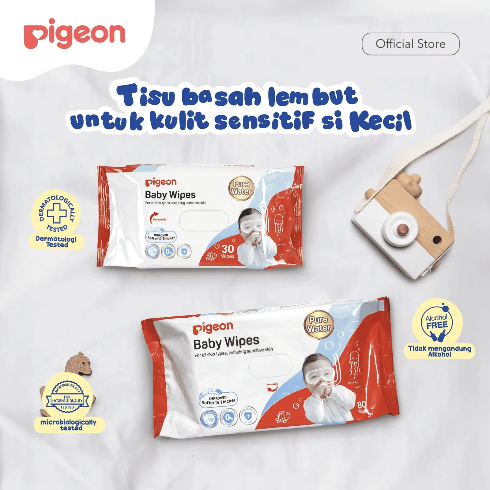 PIGEON Wipes Pure Water | Tisu Basah Bayi | Tisu Basah Bayi Multi Fungsi | Perlengkapan Bayi