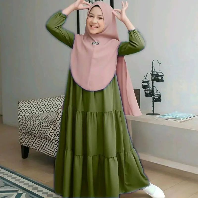 Gamis rayon Anak-  usia 7-13 tahun rayon premium Anak Baju Muslim Dress Remaja tanggung Syari Variasi gamis  rayon 0