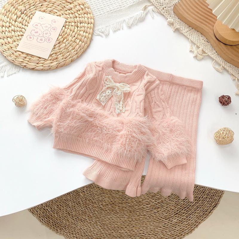 Hey Susie S6977 - Bộ Đồ Len Phối Lông Đính Nơ Cho Bé Gái Size 6-13kg