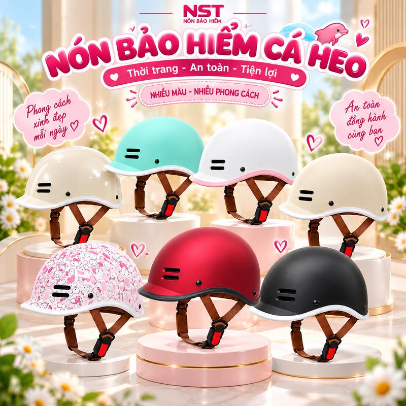 ( NÓN BẢO HIỂM ĐẠT CHUẨN ) Mũ Bảo Hiểm Kiểu Dáng Cá Heo Chính Hãng Helmet - Tặng Kèm Phụ Kiện , Bảo Hành 12 Tháng , Chất Liệu Nhựa ABS -  Helmet Phụ Kiện Đẹp - Mũ Đẹp Thời Trang