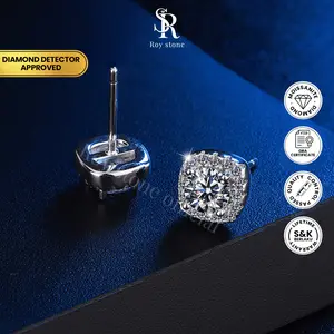 Roystone_Moissanite Anting Wanita Original Sertifikat GRA Silver925 Lapis Emas18K_Square Earring 0,6 - 2CT