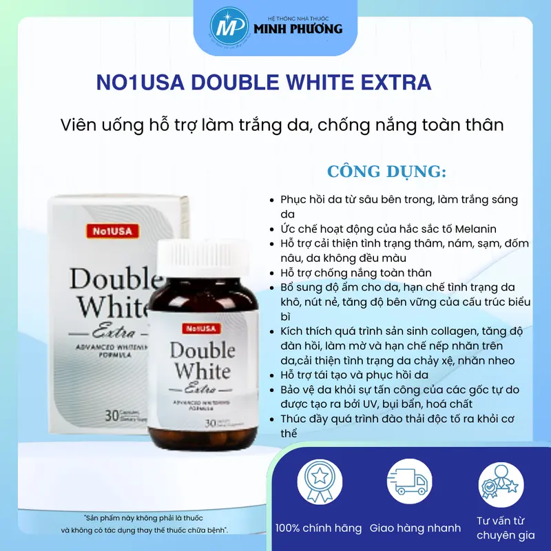 Viên uống hỗ trợ Double white USA - Hộp 30 viên 0