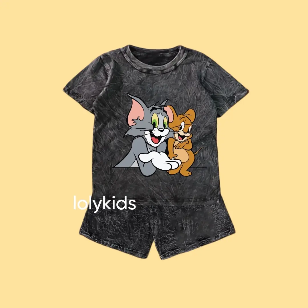 COD SETELAN ANAK STONE WASH CEWEK COWOK UNISEX ONESET ANAK LENGAN PENDEK CELANA 3/4 SET ANAK DISTRO