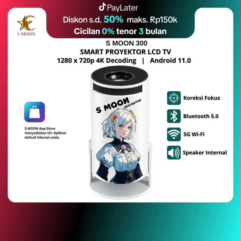 SMOON300 SMART PROYEKTOR LCD TV - INCLUDE HDMI -  GOOGLE STORE - ANDROID - NETFLIX - YOUTUBE - WIFI - 180 ANSI - INTERNET - 720P 0