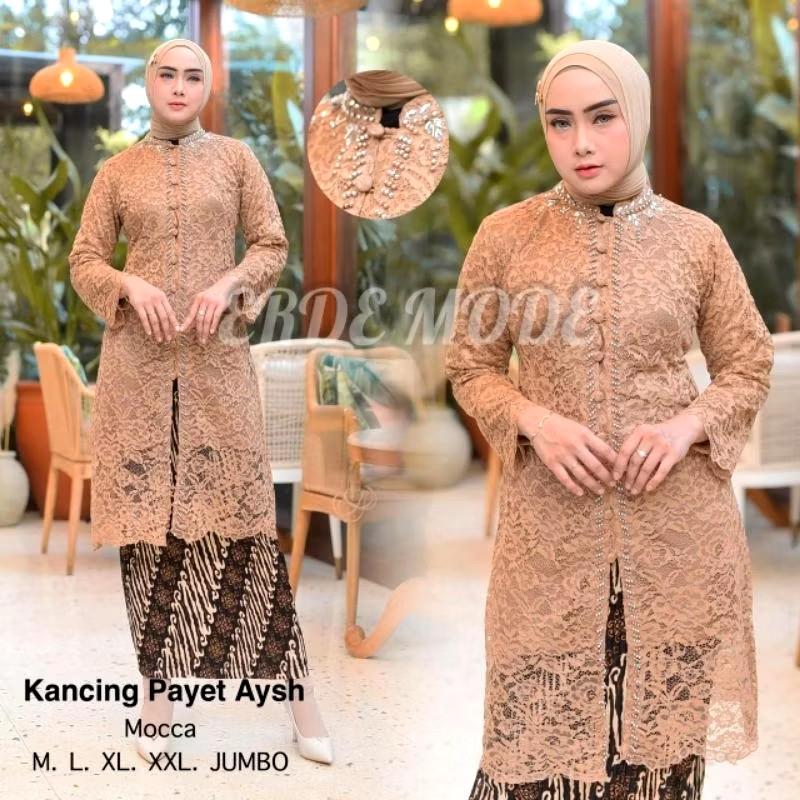 Product Introduction of Setelan kebaya kancing brokat jumbo LD 130 mix rok plisket/kebaya tunik moderen 9