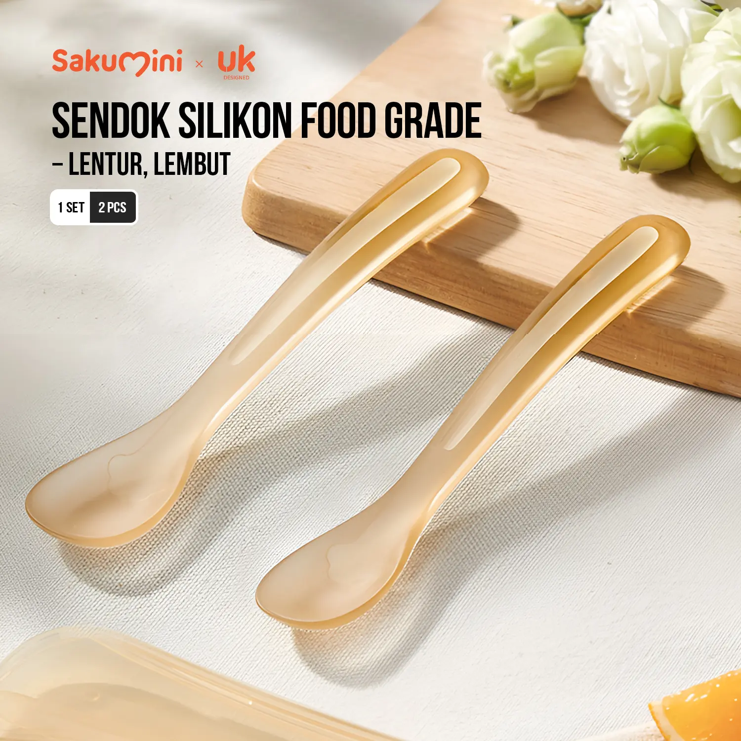 Sakumini 2in1 Kids Spoon Silicone Sendok Makan Training Anak Bayi Teether Feeder