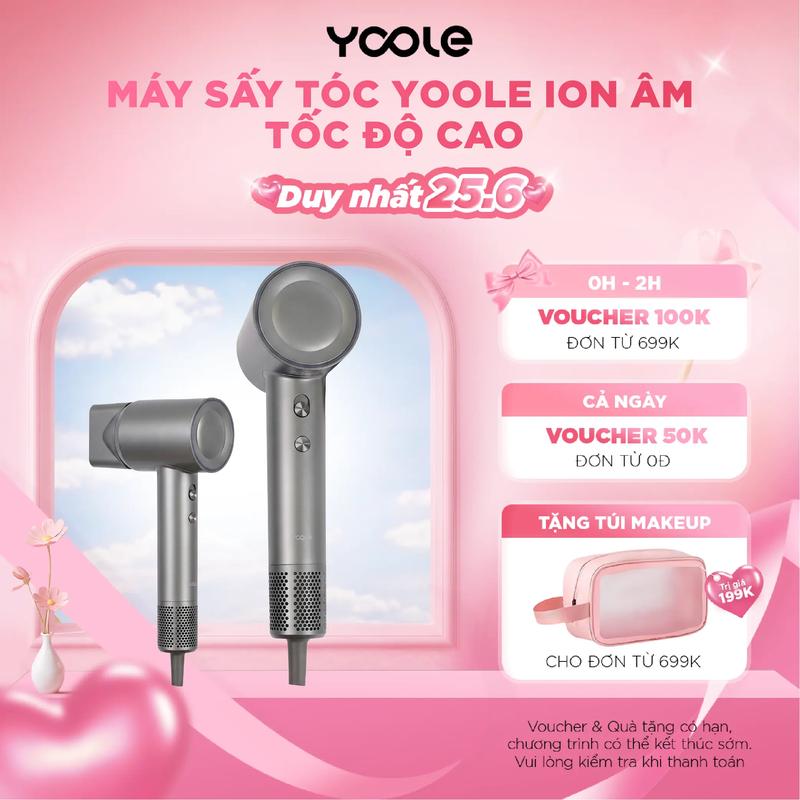 Máy sấy tóc YOOLE ION âm tốc độ cao | 8 chế độ sấy chuẩn salon | 200 triệu ion…