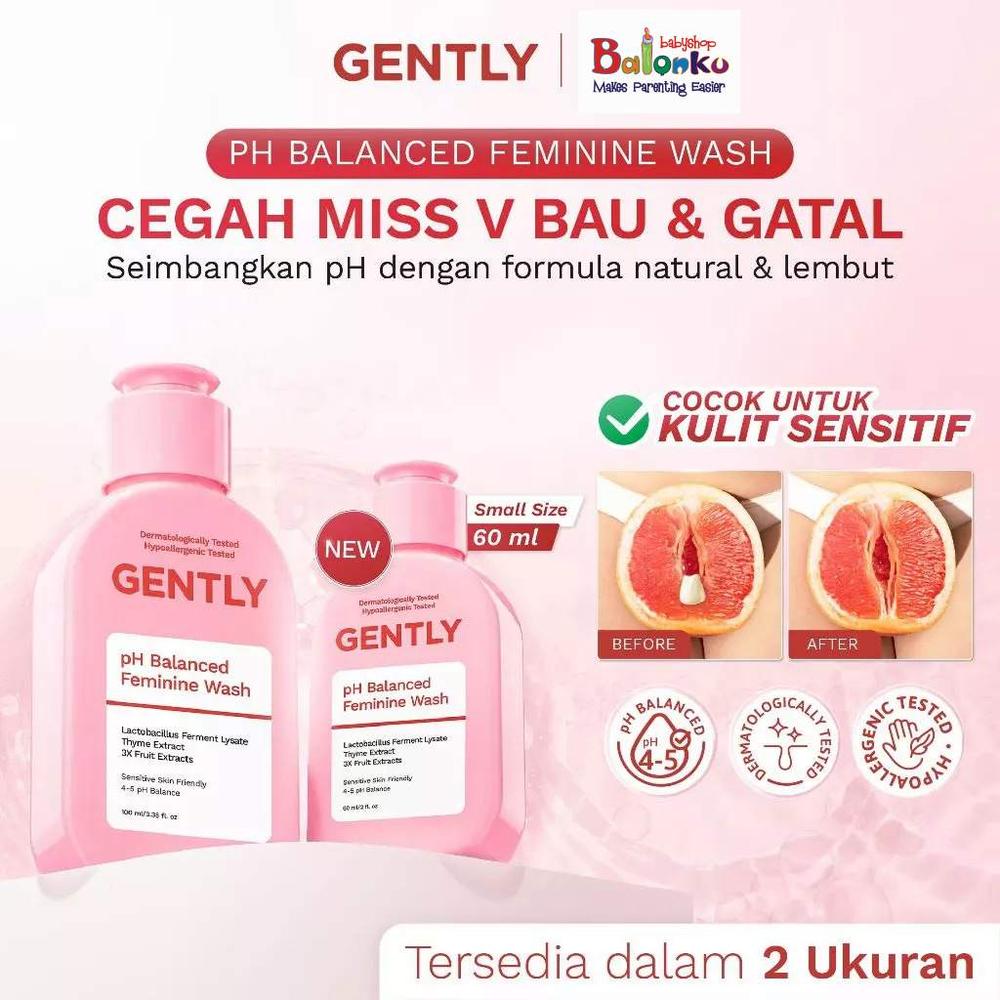 GENTLY pH Balanced Feminine Wash 100ml - Pembersih Kewanitaan Kurangi Gatal, Bau, Keputihan - Natural & Lembut untuk kulit
