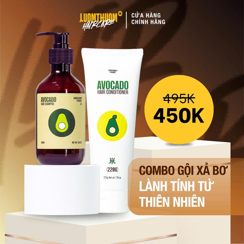 Combo Gội xả bóng mượt Luomthuom Haircare: 1 Dầu gội Bơ Biotin 280ml + 1 Dầu xả Bơ Biotin 220ml