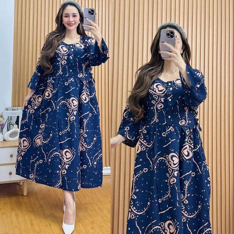 Product Introduction of Daster Wanita Lengan 3/4 Jumbo Panjang Kancing Depan Bumil Motif Terbaru Bahan Rayon Tebal Busui Cocok di Pakai Saat Beraktifitas Sehari-hari chibi  Batik daster  rumahan 5