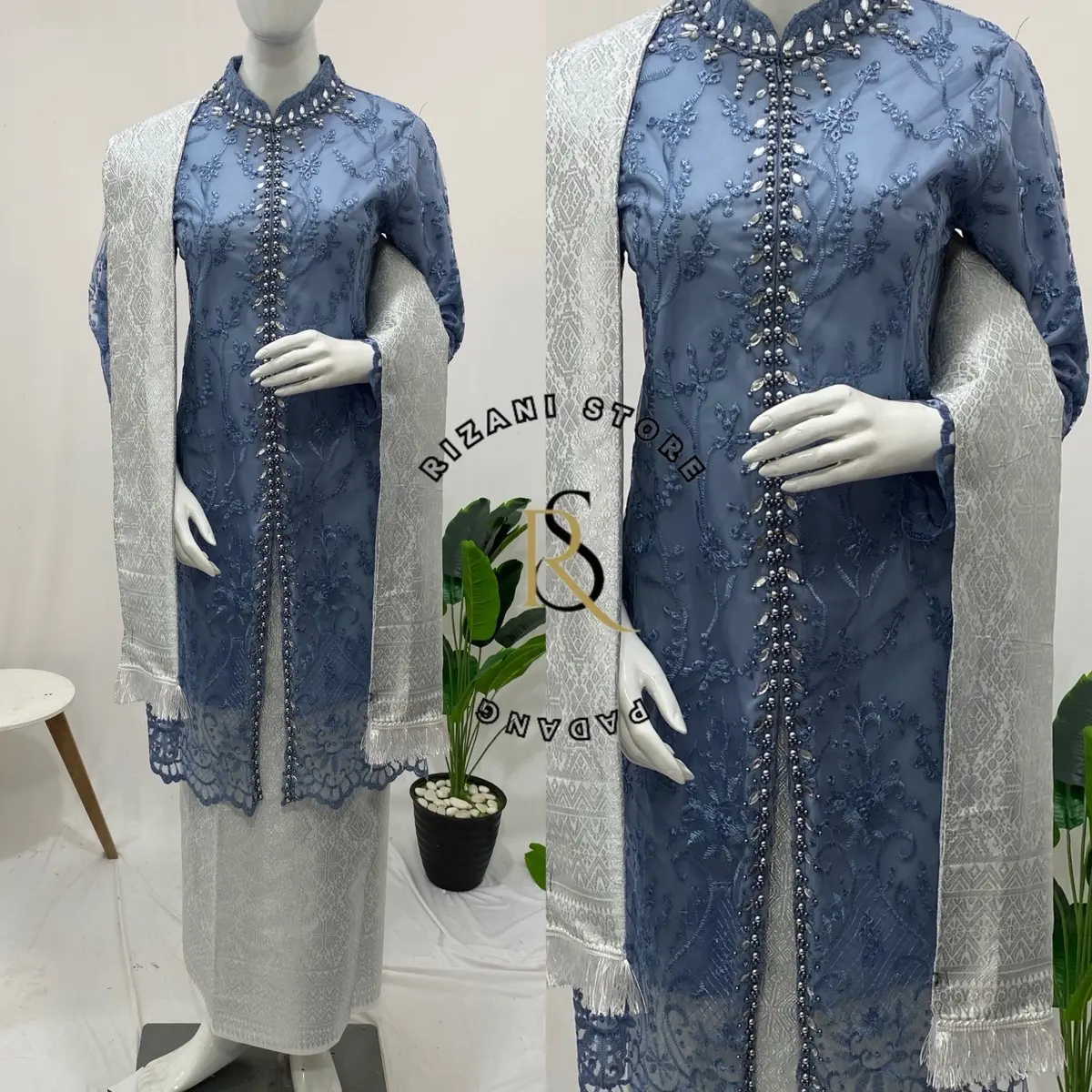 Set kebaya tille payet aisyah songket dan selendang