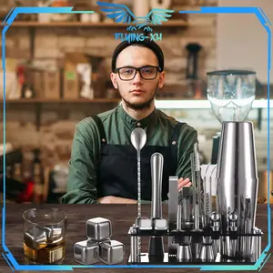 23pcs/Set Cocktail Shaker Stainless Steel Boston Shaker Set Bartender Set Shaker Cocktail Bar Alat Bartender Lengkap