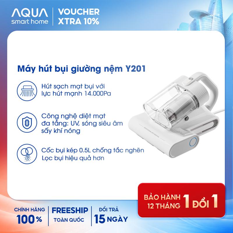 Máy hút bụi giường nệm Aqua Y201 lực 14,000Pa hút tóc, hạt, bụi mịn, có tia UV,…