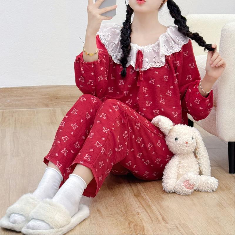 Bộ Đồ Ngủ Kẻ Caro Thắt Nơ Xinh Xắn Áo Tay Dài Quần Dài CÓ CẢ BIG SIZE Nhà Pink [ HÀNG CAO CẤP]