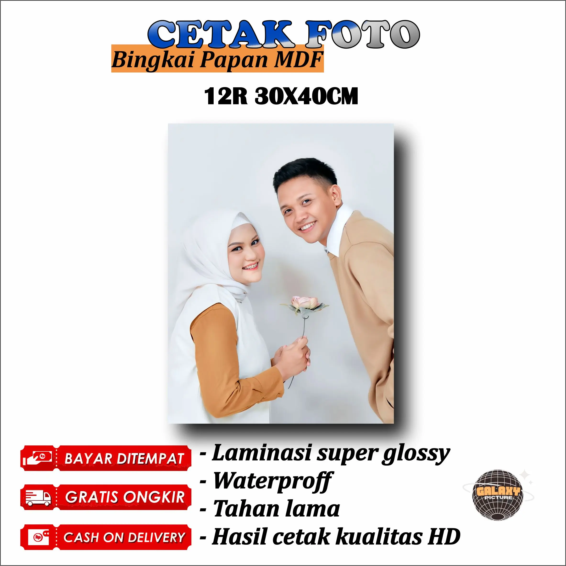 CETAK FOTO 12R (30x40cm) + BINGKAI MDF Dekorasi Rumah Dipasang di Dinding Modern Anti Jamur