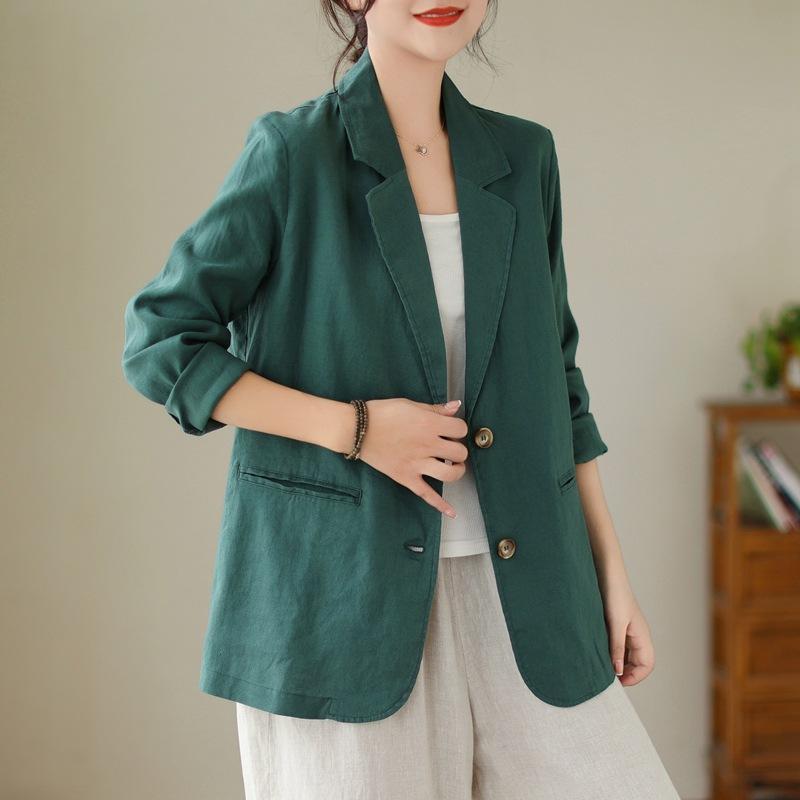 Ảnh thật của áo blazer nữ tay dài chất liệu cotton-linen mùa thu 2026 mới, áo…