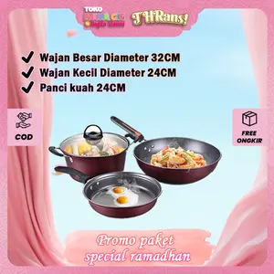 QME- Panci Wajan Teflon Set / Panci Teflon Penggorengan Set 3 Pcs / Pans Pots /  QM-2432 Aluminium Baja Dapur Masak Peralatan Stainless Kitchenware