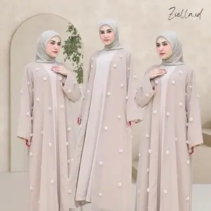 Ziella - Fatimah Abaya 2in1 Outer dan Inner With Bunga Organza 3D bahan Ceruty Babydoll Jersey Abaya Adem Nyaman Dipakai Tidak Menerawang