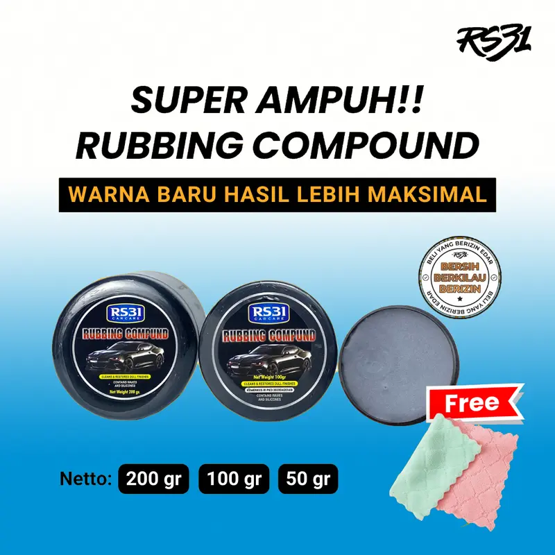 RS31 Rubbing Compound Penghilang Baret Mobil Motor Helm Kaca 50gr 100gr 200gr Super Ampuh Menghilangkan Baret Halus & Swirl Mark Dengan Wax & Silikon 0