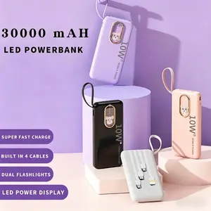 Power Bank Q10 30000mAh 4in1 Fast Charging dengan 2 Senter & LED Display Garansi 3 Tahun Baterai Polimer Litium-Ion Portable Charger untuk Semua Jenis Ponsel