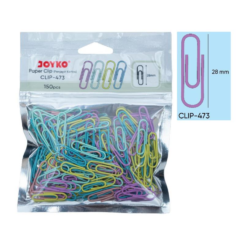 (150 Pcs) Paper Clip Oval Warna Warni JOYKO CLIP-472 / CLIP-473 / No.3 Clips Klip Kertas Sedang 28 mm 6