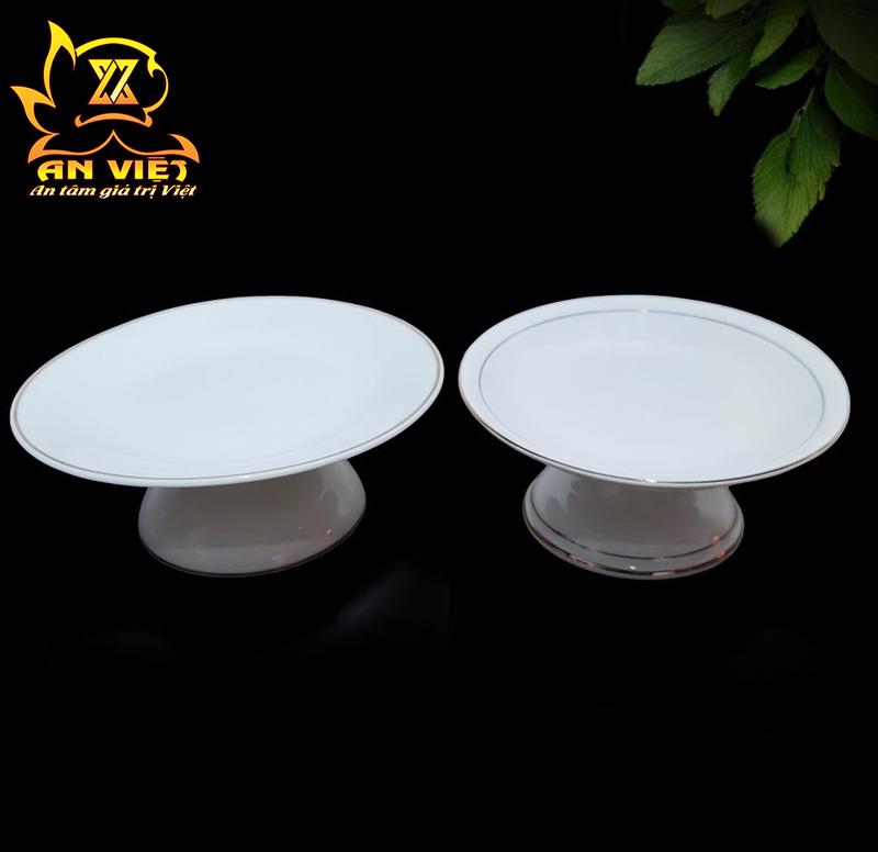  Đĩa Trái Cây Gốm Sứ Men Trắng Viền Vàng - Dĩa Thờ Cúng - Nội Thất An Việt - 1515T 