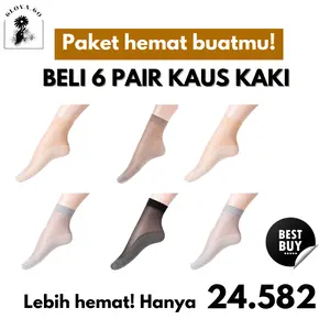 Clova Bundle 6 Pcs Stocking Pendek Wanita Tipis Anti Slip Kaos Kaki Transparan Anti Licin Dan Melar Panjang Dewasa Tebal Motif Hitam
