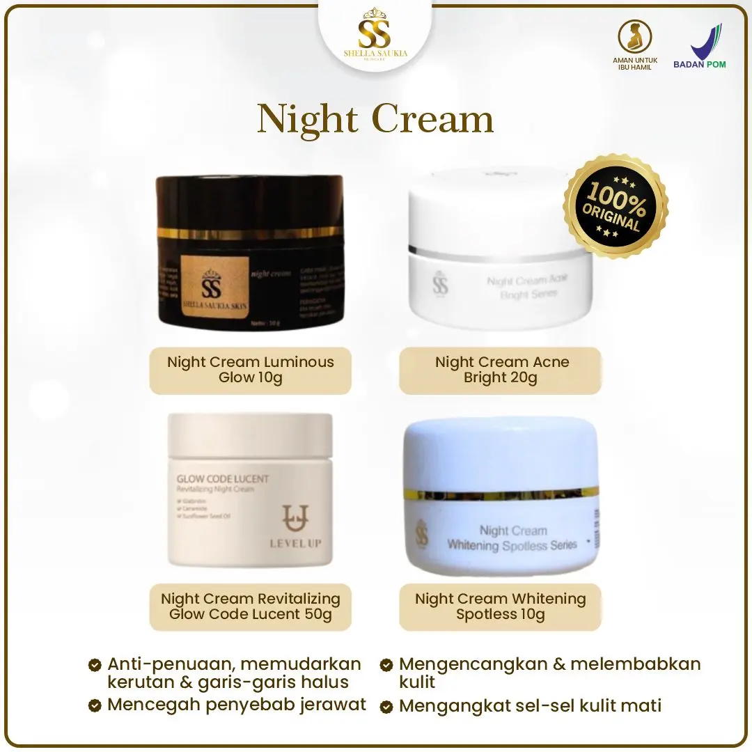 Cream Malam Shellasaukia Night Krim Glowing pencerah Wajah BPOM Luminous Glow Acne Whitening SSSKIN Mencerahkan Ceramide Memutihkan Kusam