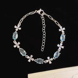 Cảm giác mát mẻ ~ Vòng tay hoa hình bầu dục lấp lánh, tinh tế và cao cấp dành cho nữ, trang sức bàn tay cổ tích đẹp và cao cấp phong cách Hàn Quốc