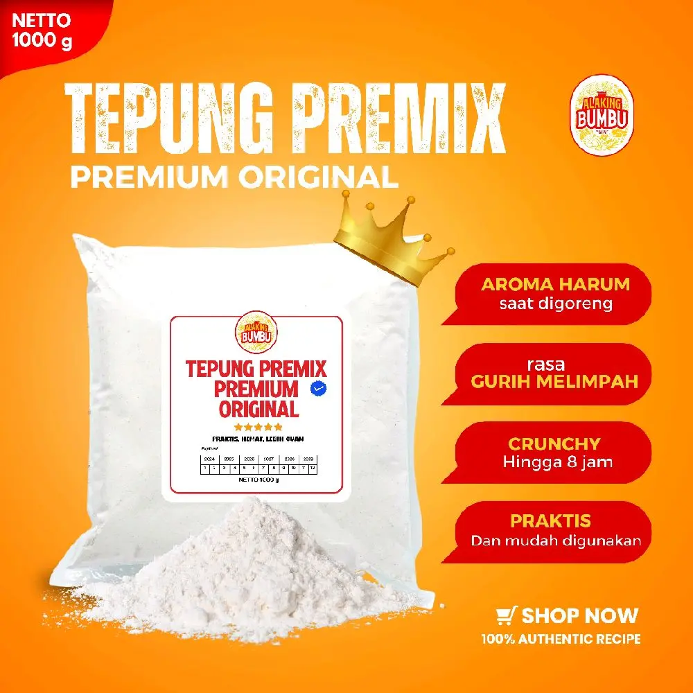 ALAKING BUMBU TEPUNG PREMIX PREMIUM ORIGINAL/TEPUNG AYAM CRISPY  Bahan