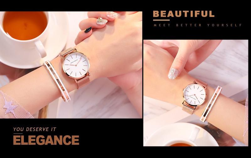 Product Introduction of HANNAH MARTIN Women's Waterproof Watch Light Luxury Minority Minimalist Steel Mesh Strap Slim Watch CV36W 26