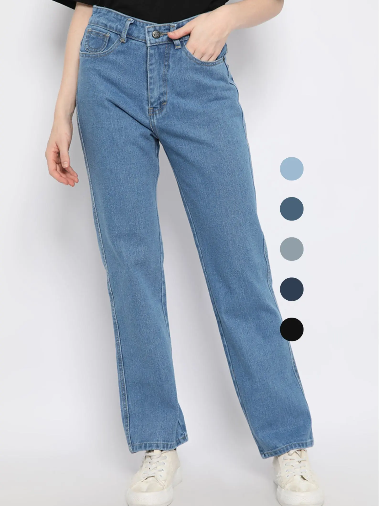 NUBER Baggy Highwaist Celana Panjang Jeans CINTIA Blue Cream Boyfriend
