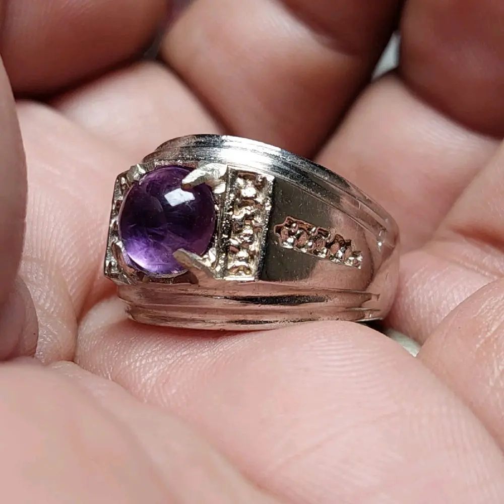 Cincin batu kecubung kalimantan bulat 8mm 9mm natural / amethyst / kecubung asihan cakar 4