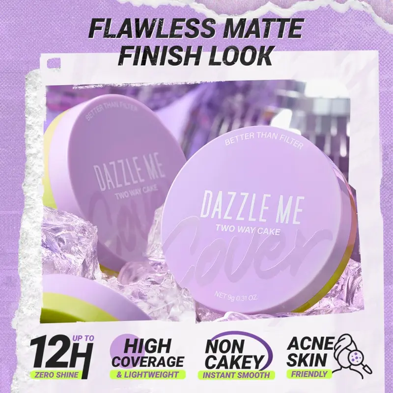 DAZZLE ME Better than Filter Double Kill Two Way Cake Powder | Long Wear Fast Oil Fix Silky Powder 3
