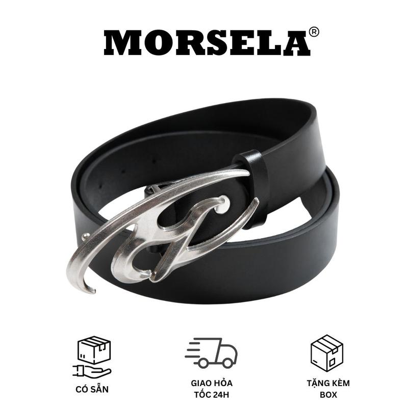 Thắt lưng da MORSELA dây nịt cao cấp hợp kim logo 3D phong cách Y2K mặt cho nam nữ