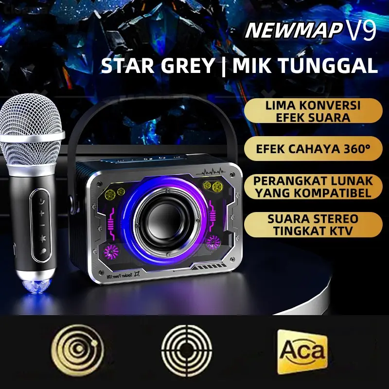 V9 Speaker Bluetooth Wireless Karaoke KTV Home & Outdoor dengan Mikrofon Mini Bass Terbaik Smart