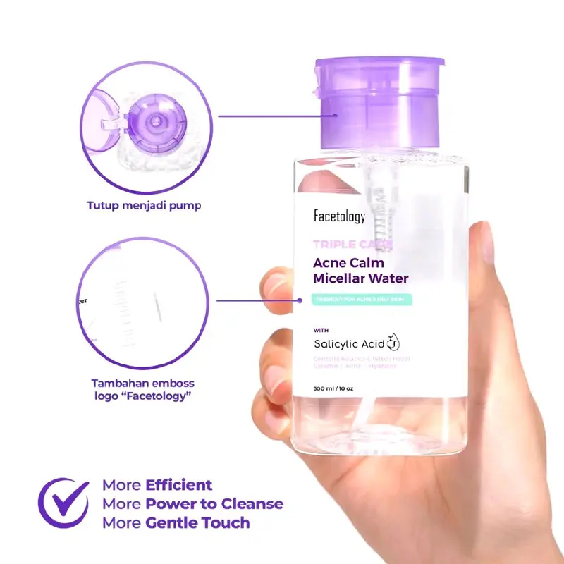 (new package & new formula) FACETOLOGY TRIPLE CARE ACNE CALM MICELLAR WATER 300ML FOR ACNE SKIN SIAP KIRIM, kemasan lebih safety Berjerawat 1