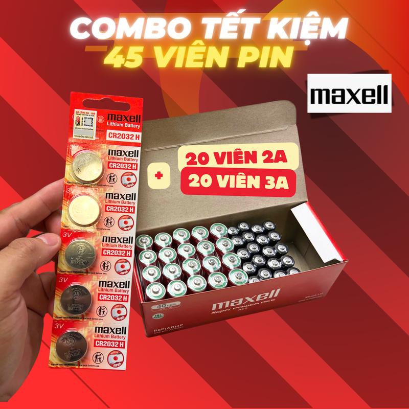 Maxell Combo Pin Tiểu AA AAA 1.5V CR2032H 45 Viên Pin Tiết Kiệm 20 Viên 2A & 20 Viên 3A Chính Hãng