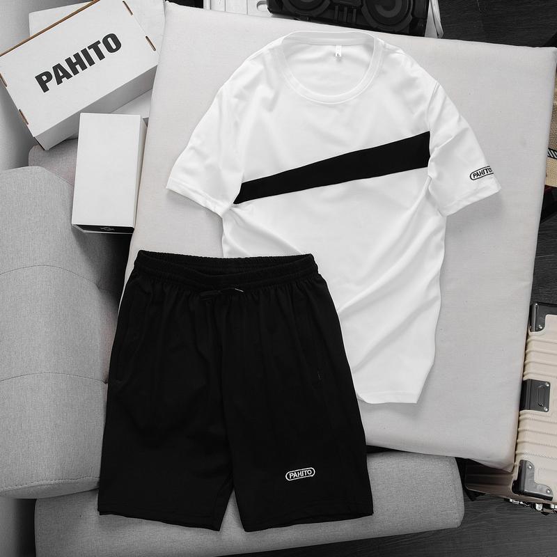  Bộ quần áo nam ngắn tay cổ tròn sọc chéo vải cotton cá sấu - Menswear BH29 