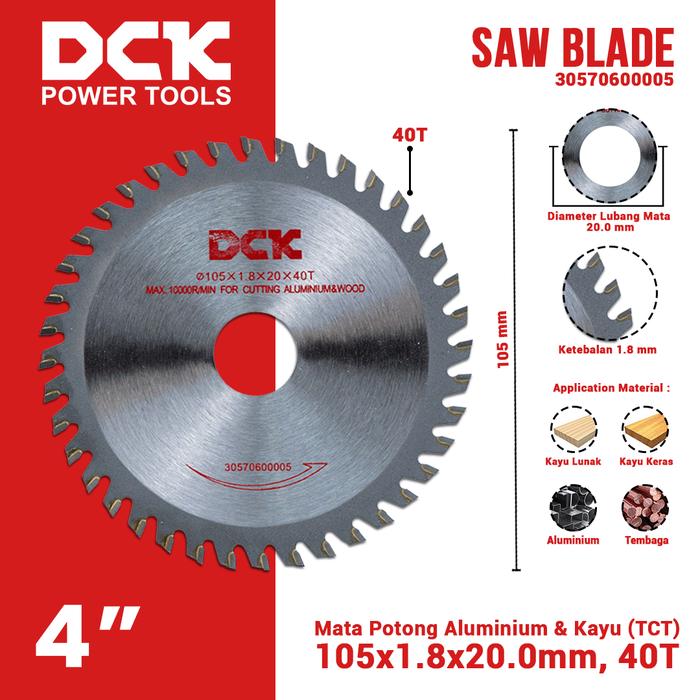 Gambar DCK Saw Blade (TCT) 4 Inci / Mata Potong Aluminum & Kayu 105×1.8×20.0mm, 40T dari DCK Power Tools Indonesia Kota Administrasi Jakarta Barat Tokopedia