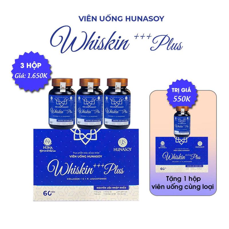 [HNS HUNASOY] 3 HỘP  WHISKIN+++ PLUS  hỗ trợ sắc tố da, nội tiết tố ( hộp 60 viên)
